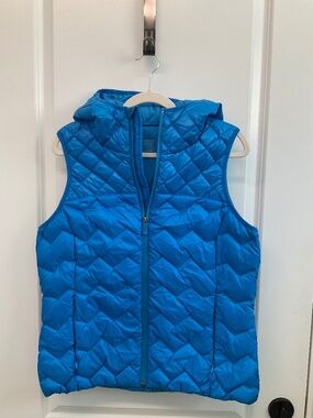 Sweaty Betty Hooded Puffer Vest *Chevron Diamond Quilted Down Electric Blue XL